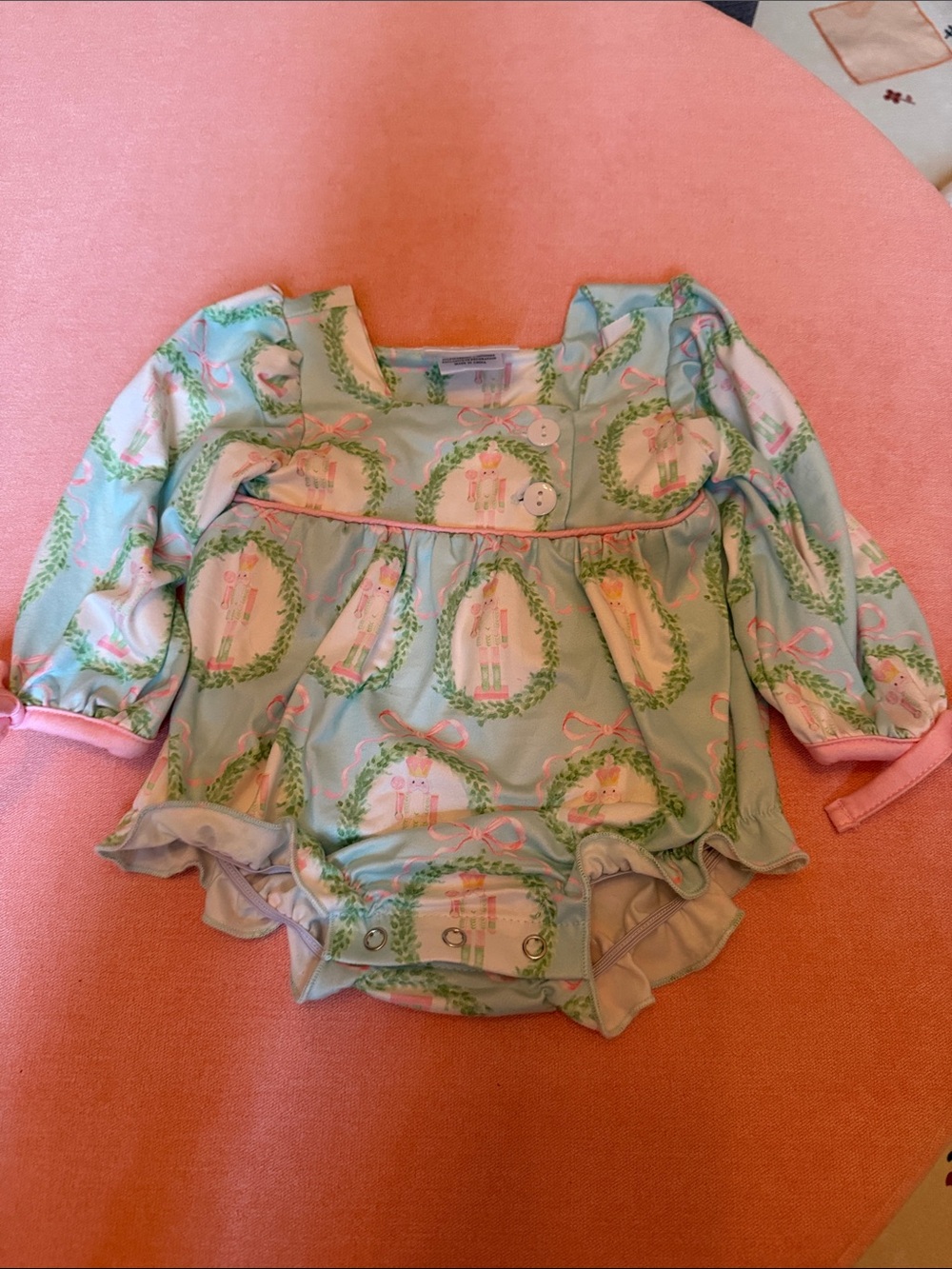 Girls Mint & Pink Nutcracker Print One-Piece Romper